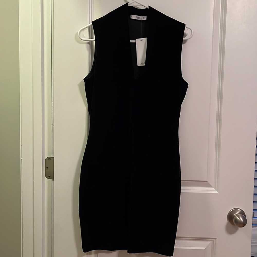 Mango deep v-neck velvet dress NWT